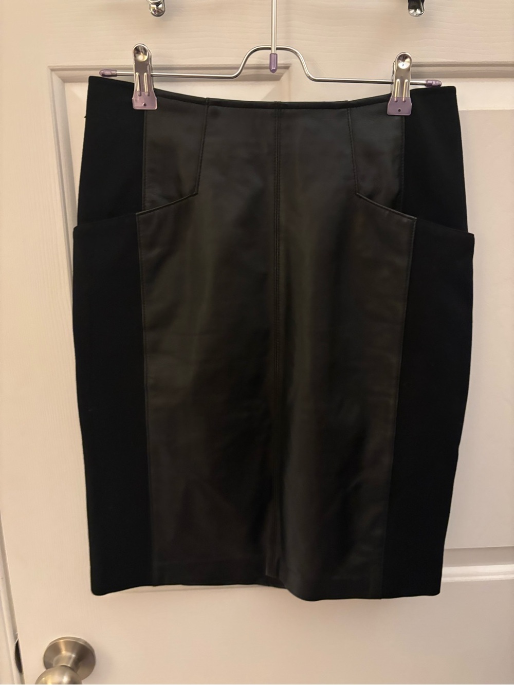 Nanette Lepore Black Leather Panel Pencil Skirt Size 2